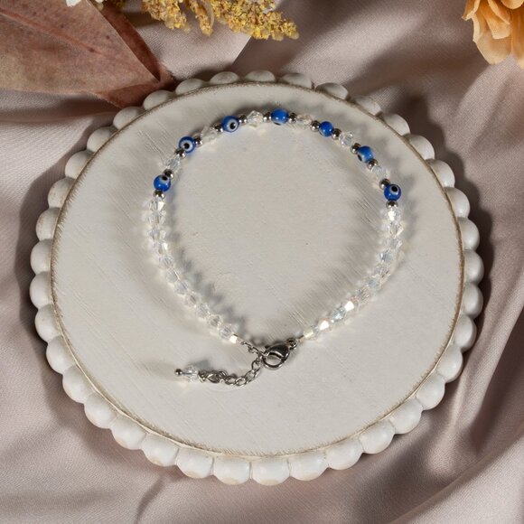 Bracelet Adjustable handmade Clear Crystal Turkish Eye For women Color Blue Gift - Picture 7 of 7